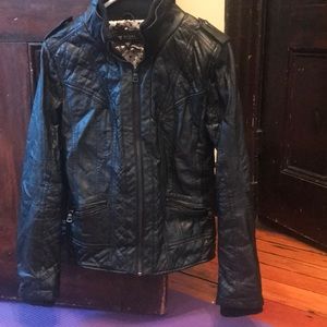 GUESS Faux-Leather Bomber Jacket